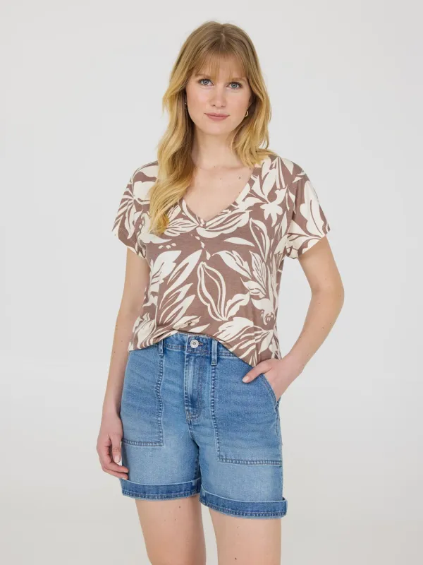 Leaf Print V-Neck Dolman Sleeve T-Shirt sold by Suzy Shier