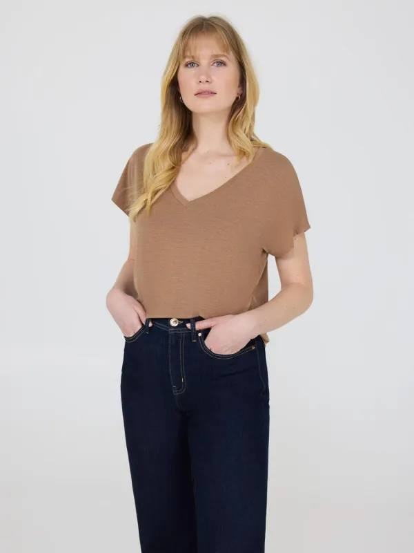 Melange V-Neck Dolman Sleeve T-Shirt sold by Suzy Shier