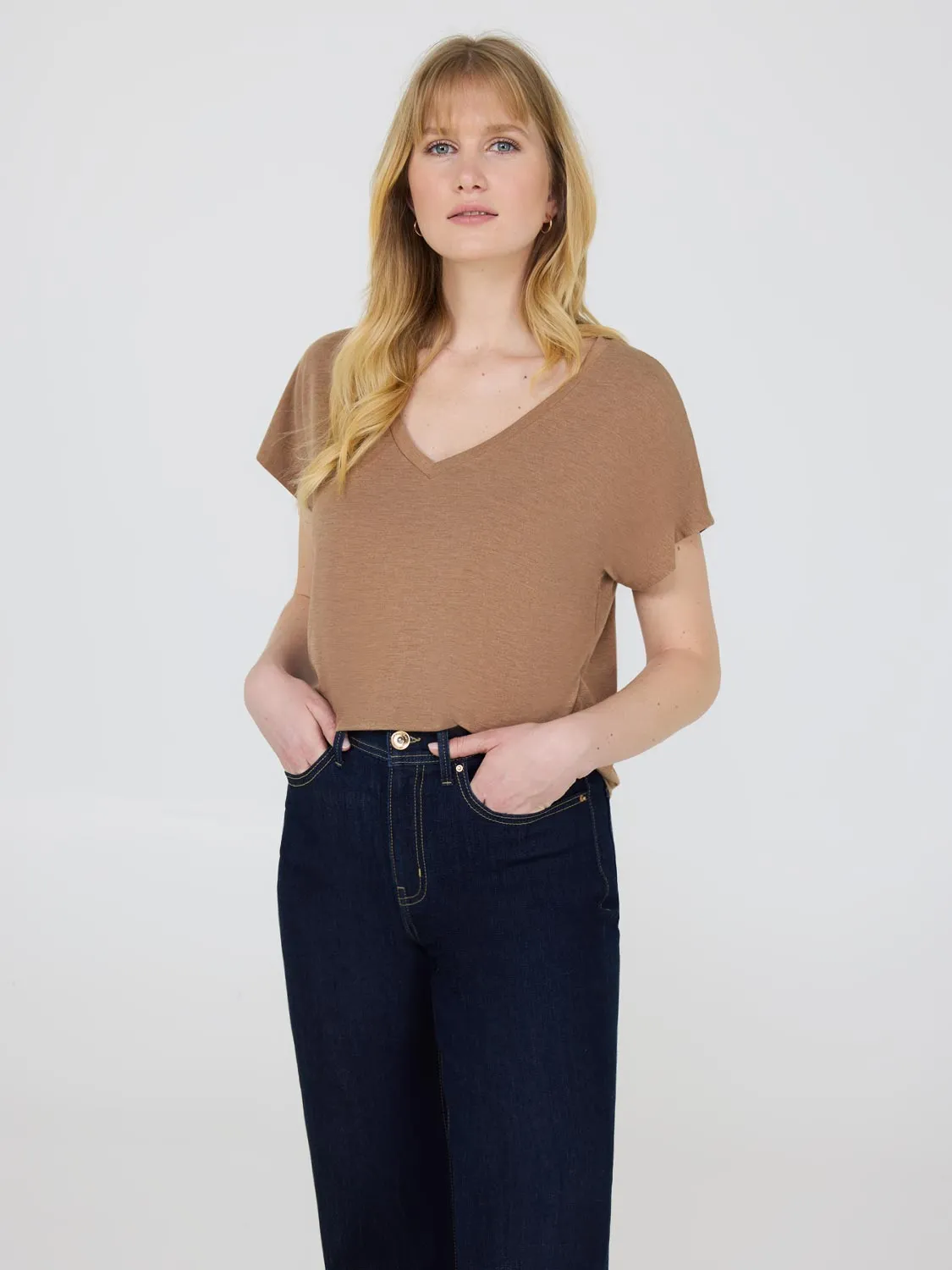 Melange V-Neck Dolman Sleeve T-Shirt sold by Suzy Shier