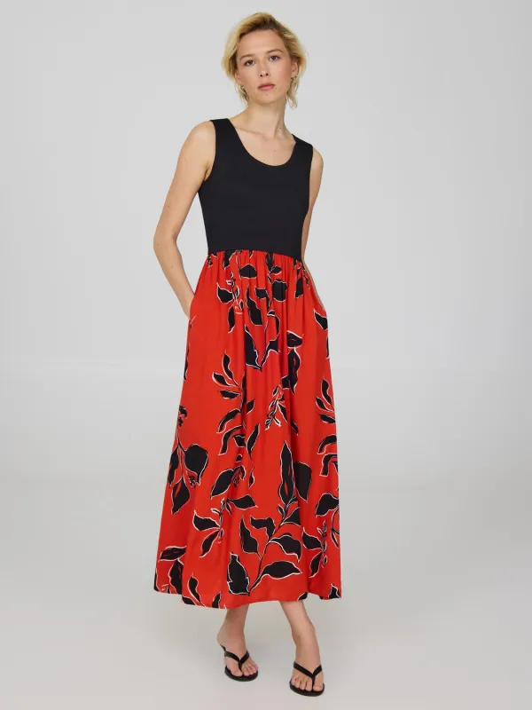 Scoop Neck Midi Dress With Shadow Print Skirt sold by Suzy Shier