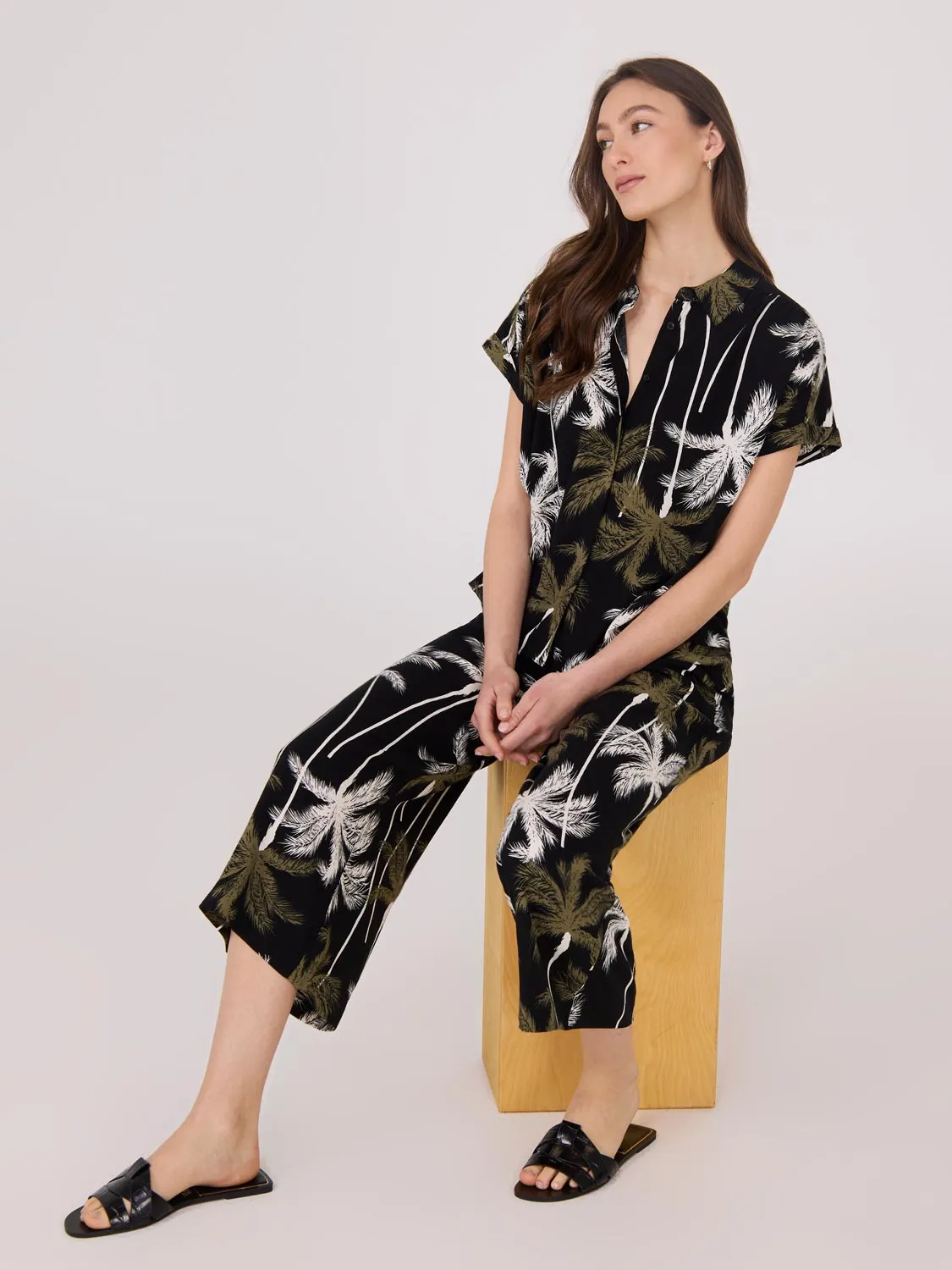 Tropical Print Wide-Leg Gaucho Pants sold by Suzy Shier