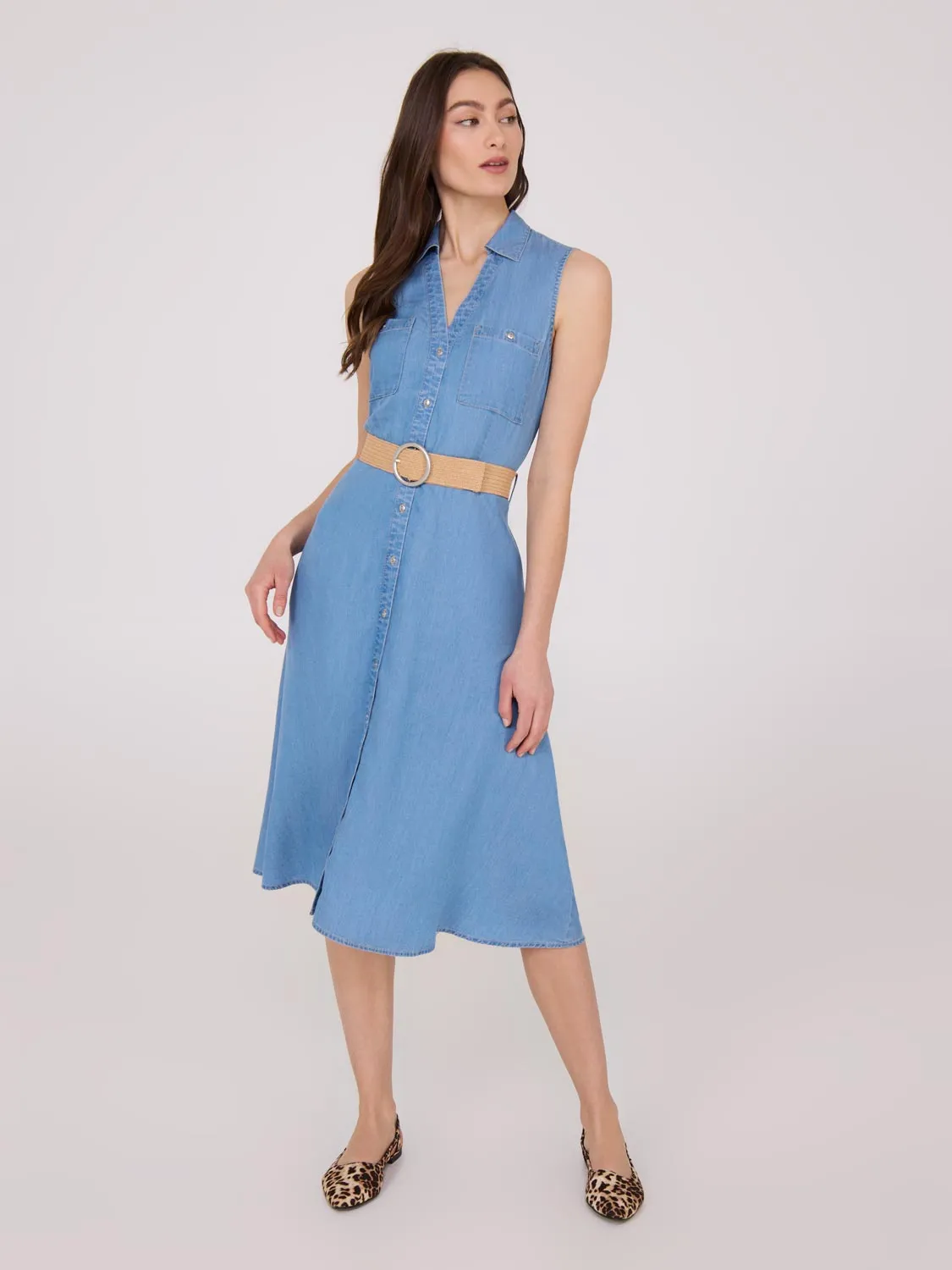 Sleeveless Button-Up A-Line Midi Dress sold by Suzy Shier