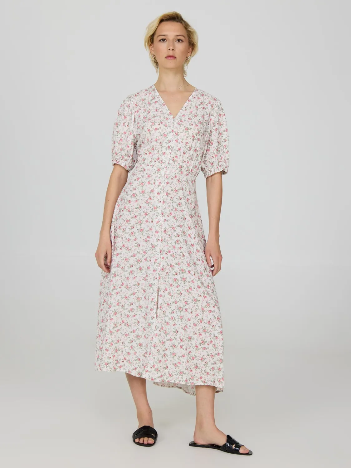 Floral Puff Sleeve Midi Dress sold by Suzy Shier