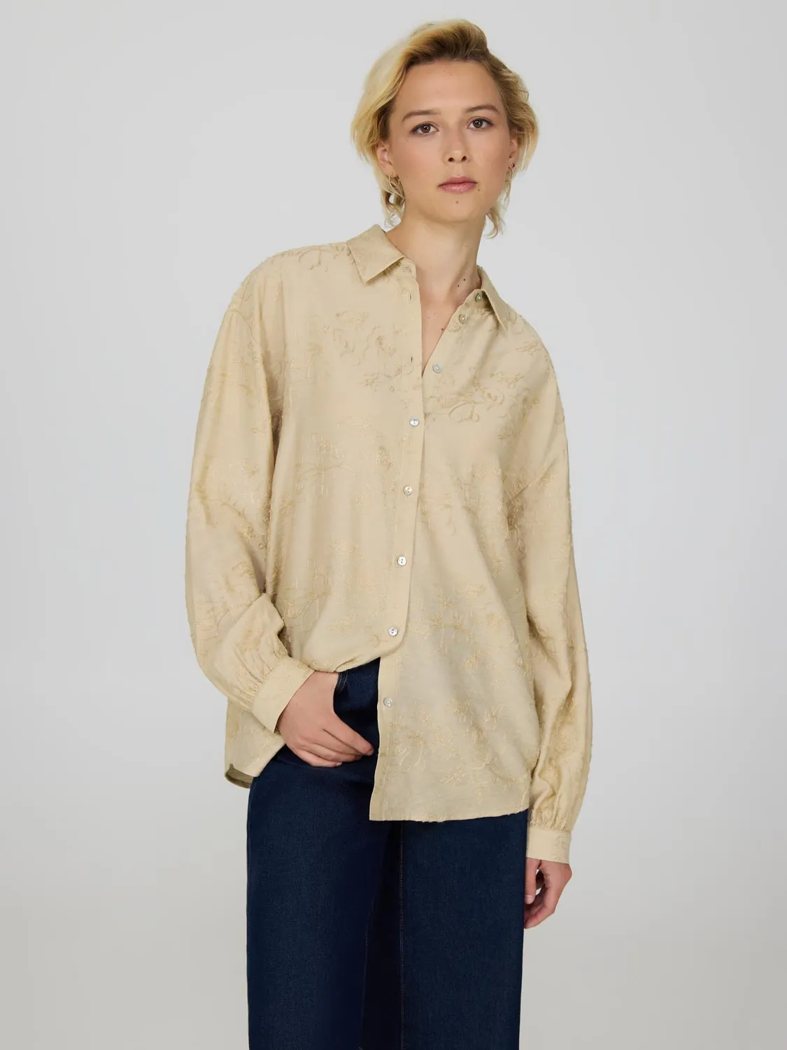 Embroidered Button-Up Blouse sold by Suzy Shier