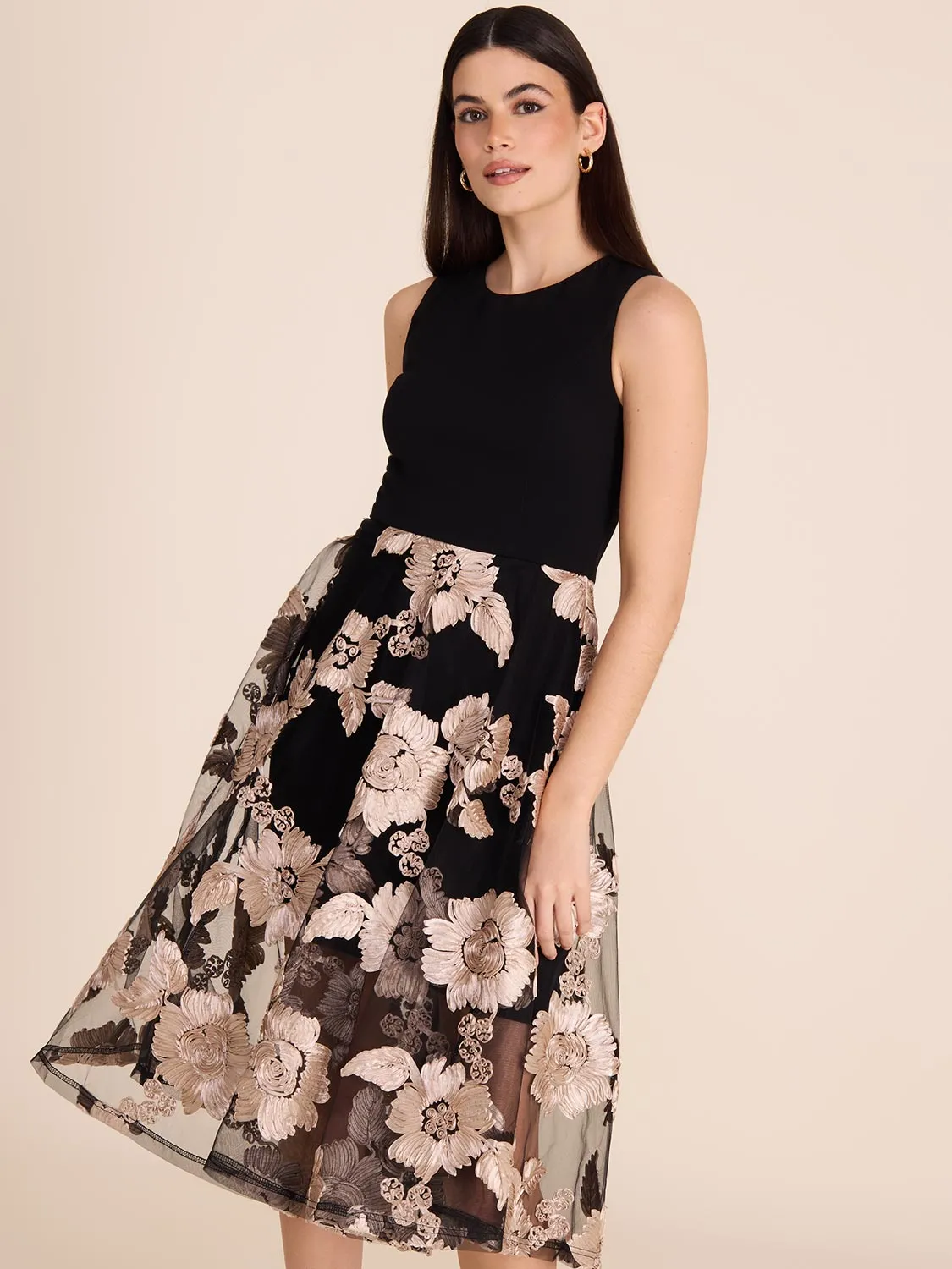 Midi Fit & Flare Dress With Floral Mesh Skirt sold by Suzy Shier product image thumbnail 3
