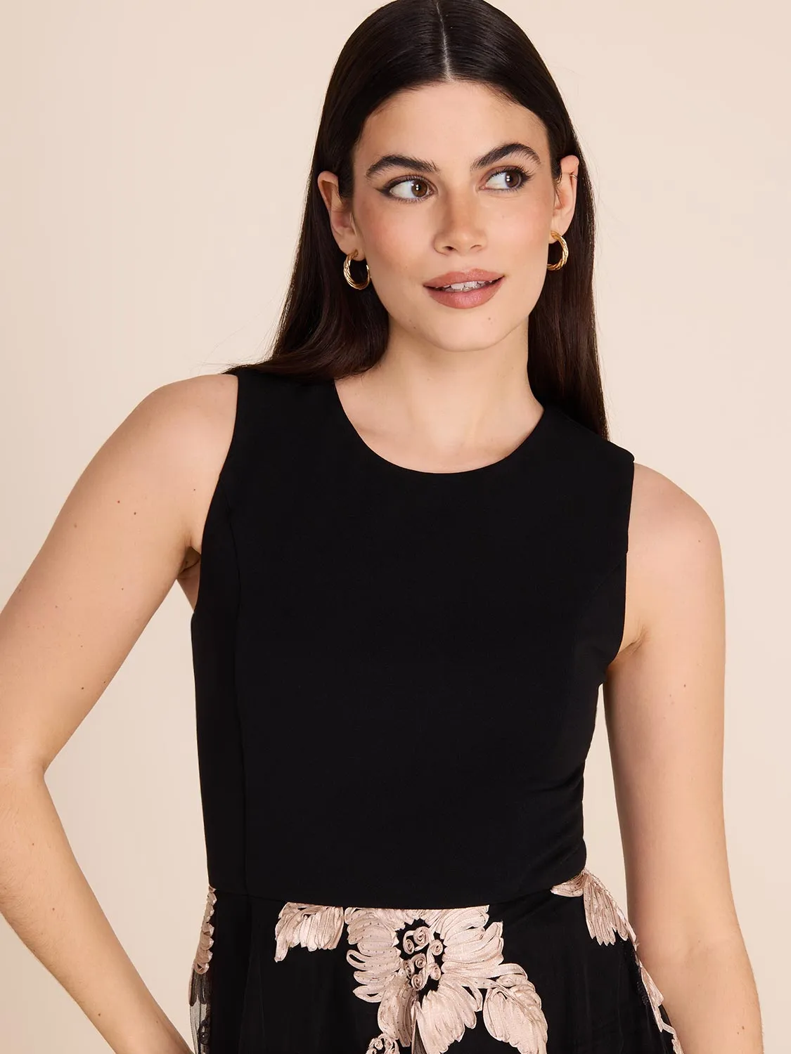 Midi Fit & Flare Dress With Floral Mesh Skirt sold by Suzy Shier product image thumbnail 4