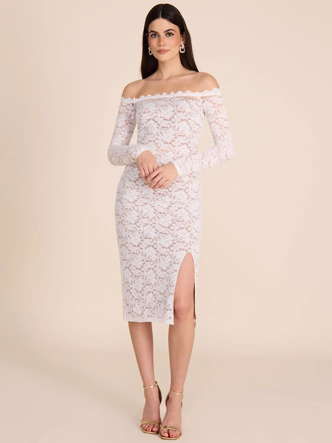 Off-The-Shoulder Lace Midi Dress sold by Suzy Shier
