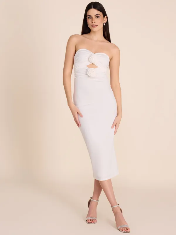 Strapless Midi Dress With Rosettes & Cut-Outs sold by Suzy Shier
