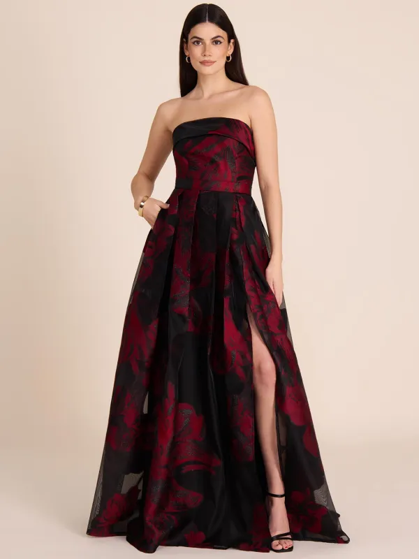 Strapless Floral Jacquard Gown sold by Suzy Shier