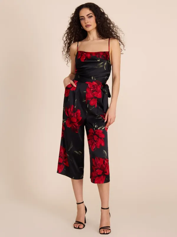 Satin Floral Culotte Jumpsuit sold by Suzy Shier