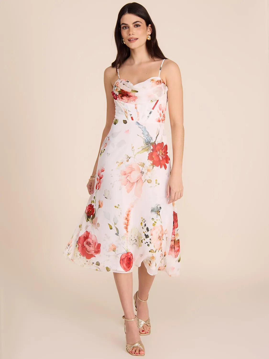 Floral Fit & Flare Bustier Midi Dress sold by Suzy Shier