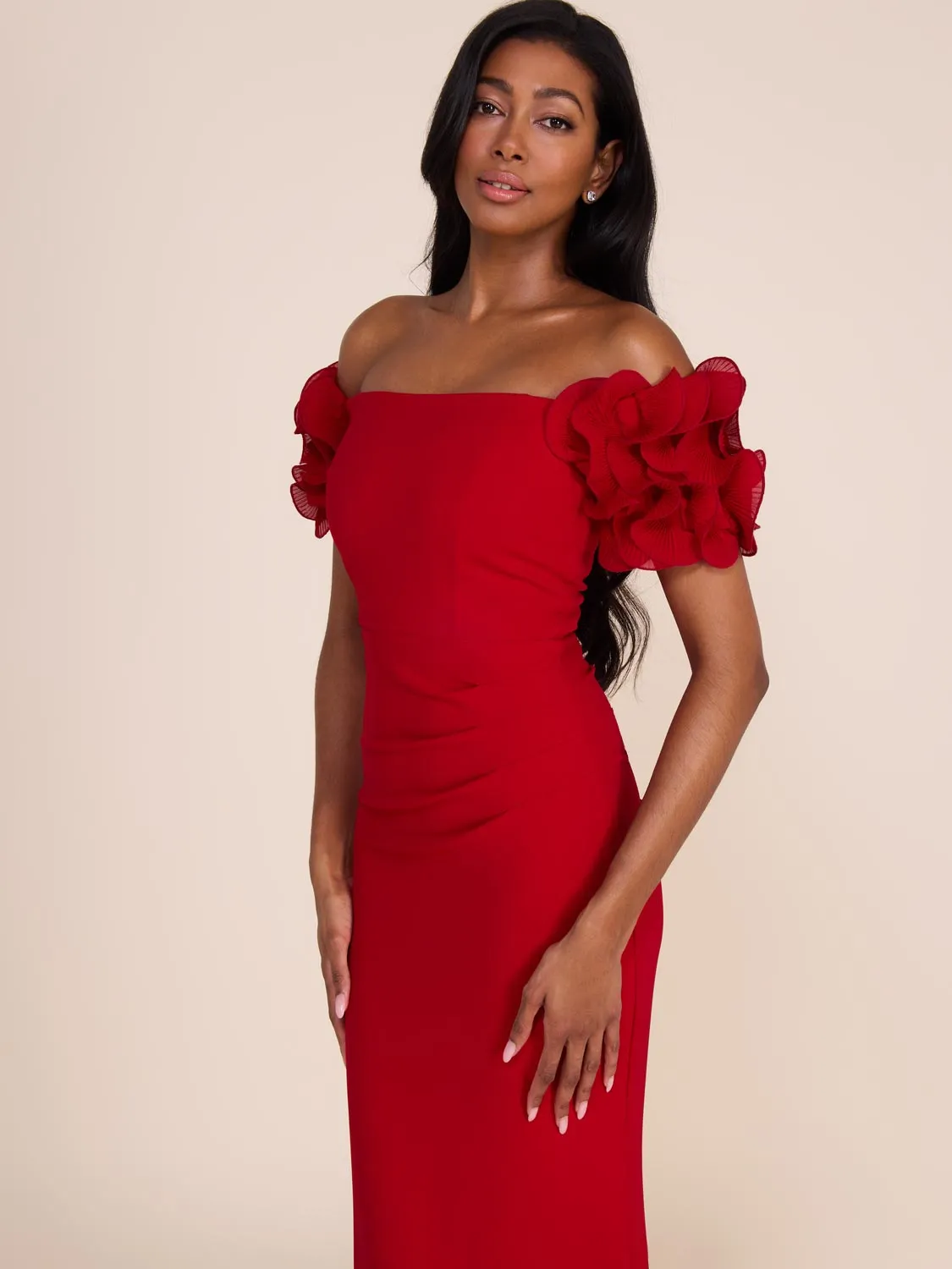 Off-The-Shoulder Gown With Chiffon Rosettes sold by Suzy Shier product image thumbnail 3