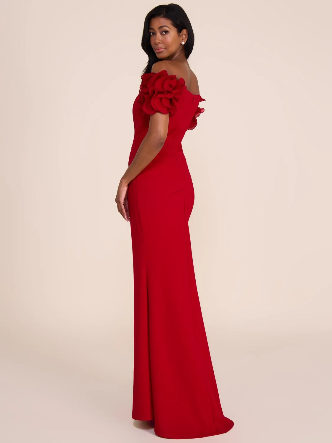 Off-The-Shoulder Gown With Chiffon Rosettes sold by Suzy Shier product image thumbnail 4