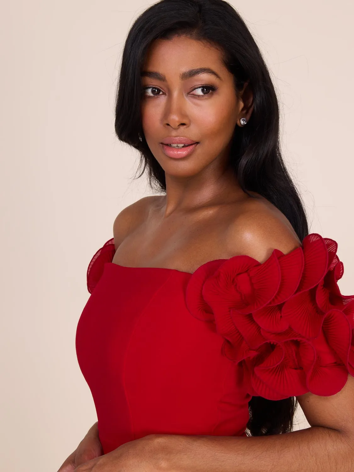 Off-The-Shoulder Gown With Chiffon Rosettes sold by Suzy Shier product image thumbnail 2