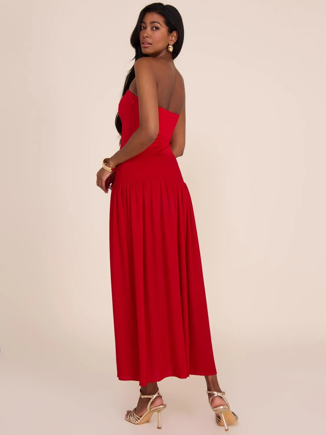 Strapless Midi Dress With Chiffon Skirt sold by Suzy Shier product image thumbnail 2