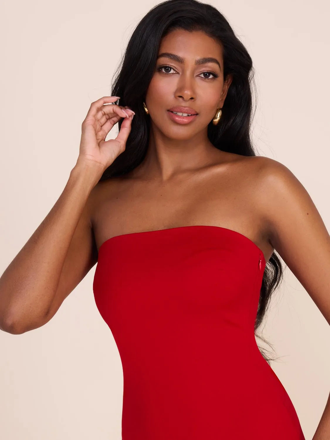 Strapless Midi Dress With Chiffon Skirt sold by Suzy Shier product image thumbnail 4