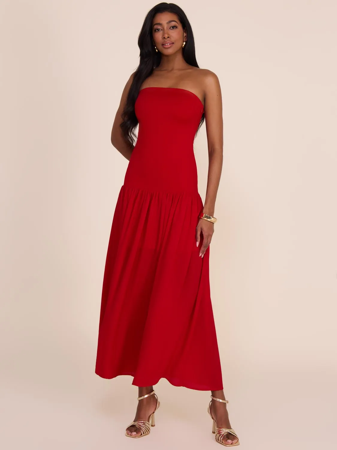 Strapless Midi Dress With Chiffon Skirt sold by Suzy Shier product image thumbnail 5