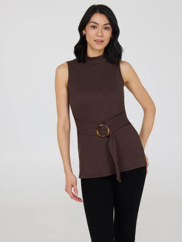 Sleeveless Mock Neck Belted Tunic sold by Suzy Shier
