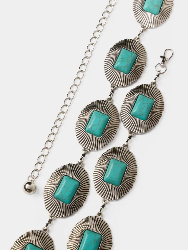 Silver Chain Belt With Turquoise Stones sold by Suzy Shier
