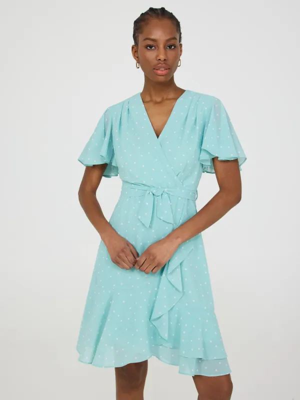 Dot Print Flutter Sleeve Wrap Dress sold by Suzy Shier