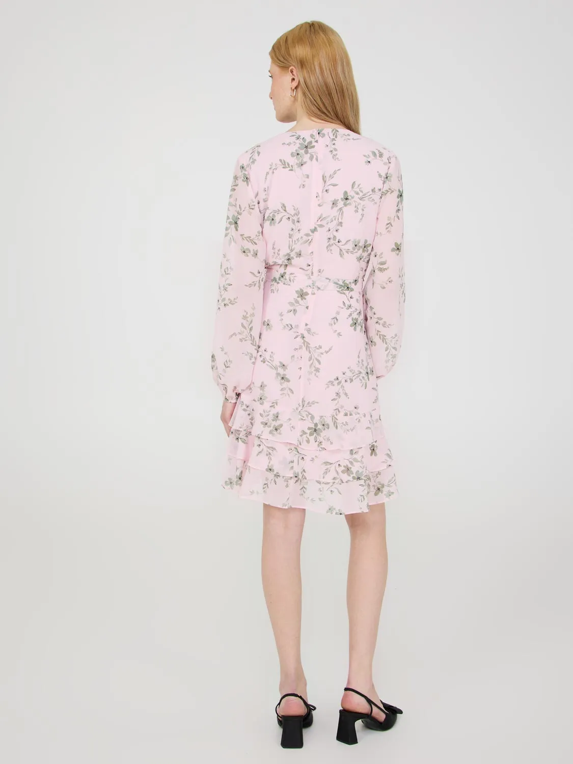 Floral Print Crossover Dress With Ruffle Details sold by Suzy Shier product image thumbnail 4