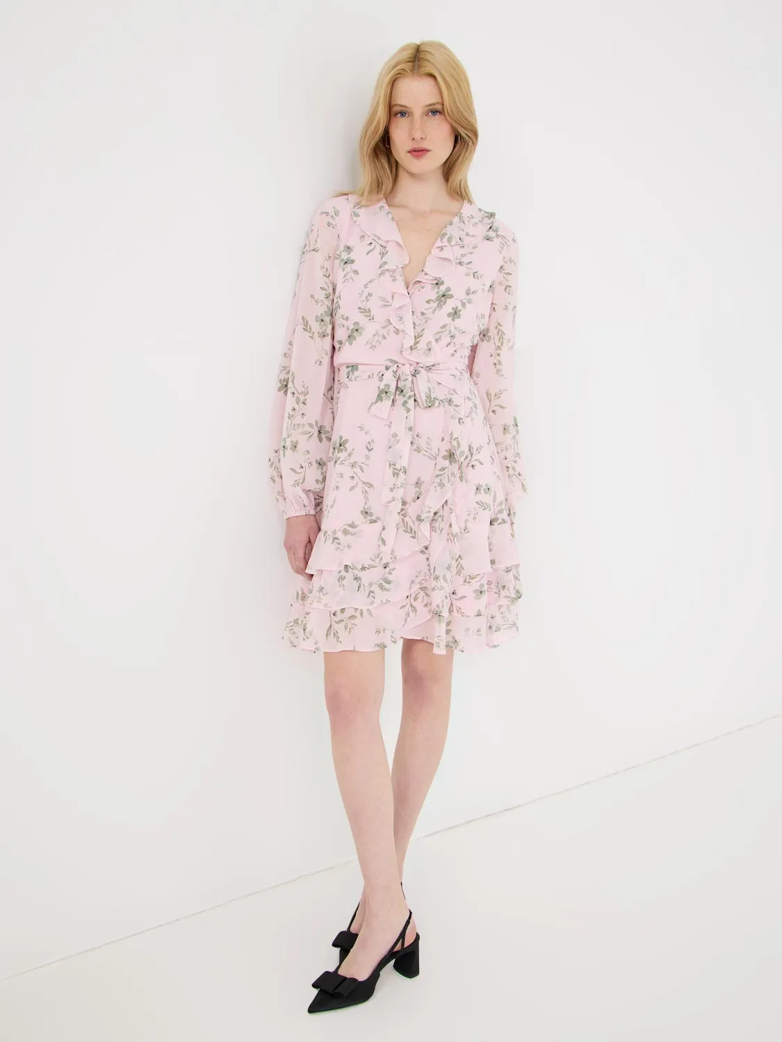 Floral Print Crossover Dress With Ruffle Details sold by Suzy Shier