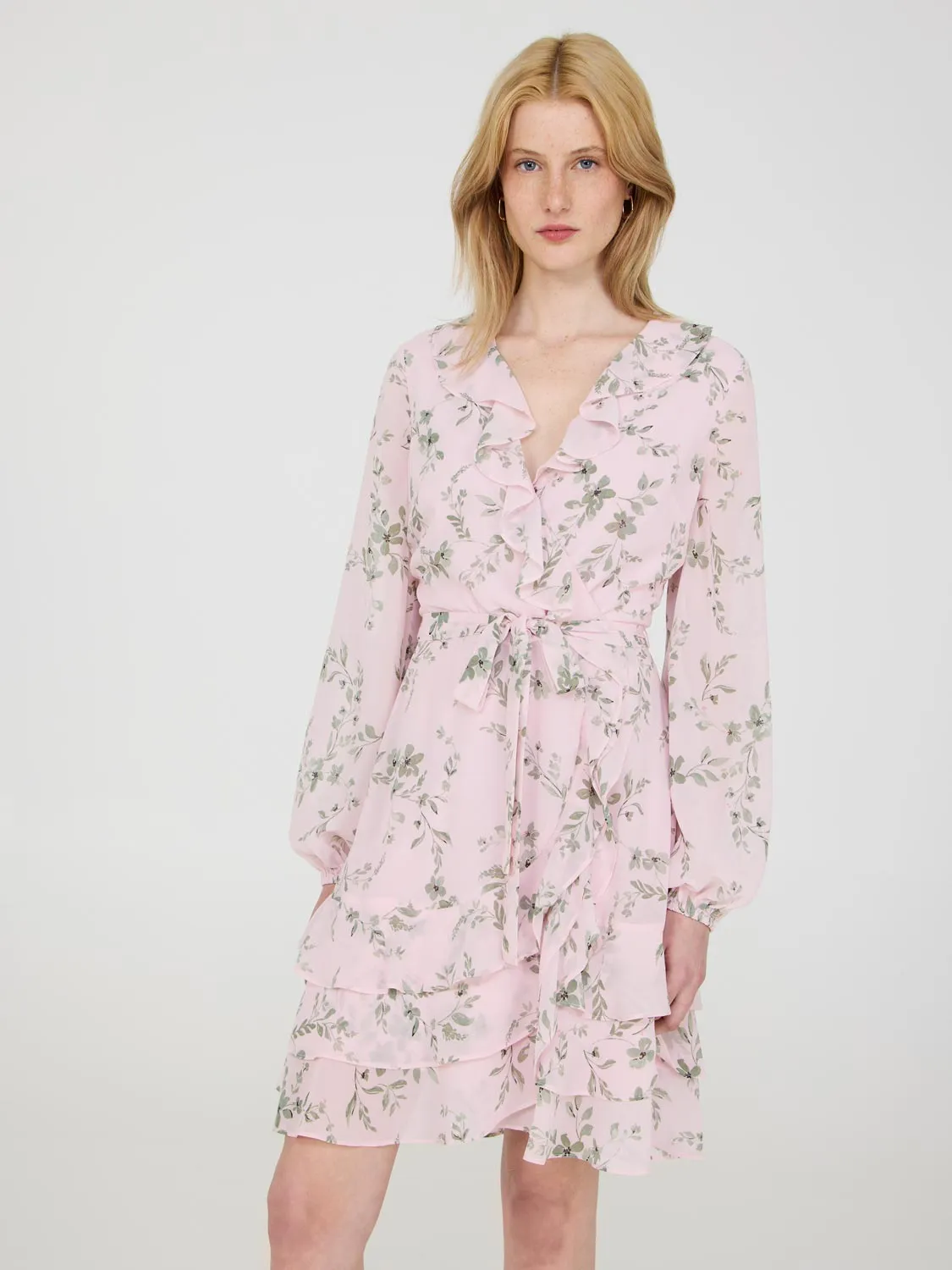 Floral Print Crossover Dress With Ruffle Details sold by Suzy Shier product image thumbnail 2