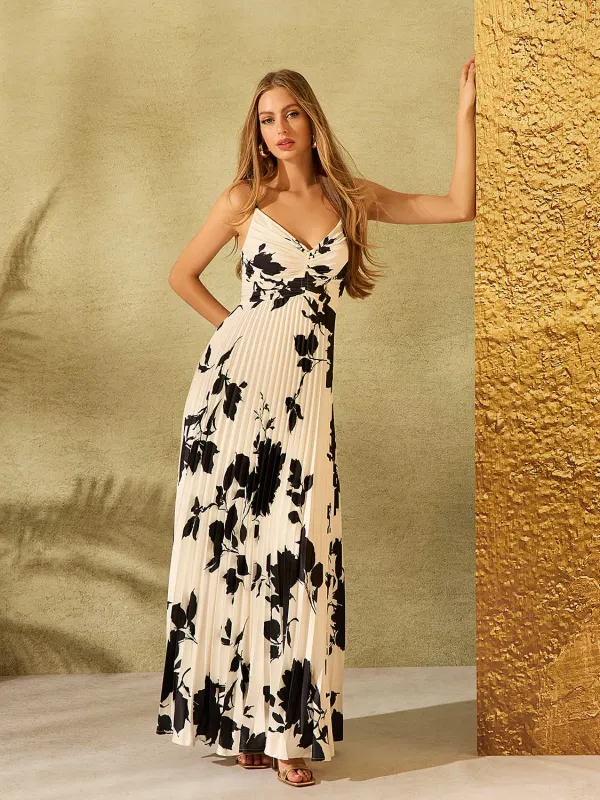 Floral Pleated Satin Gown sold by Suzy Shier
