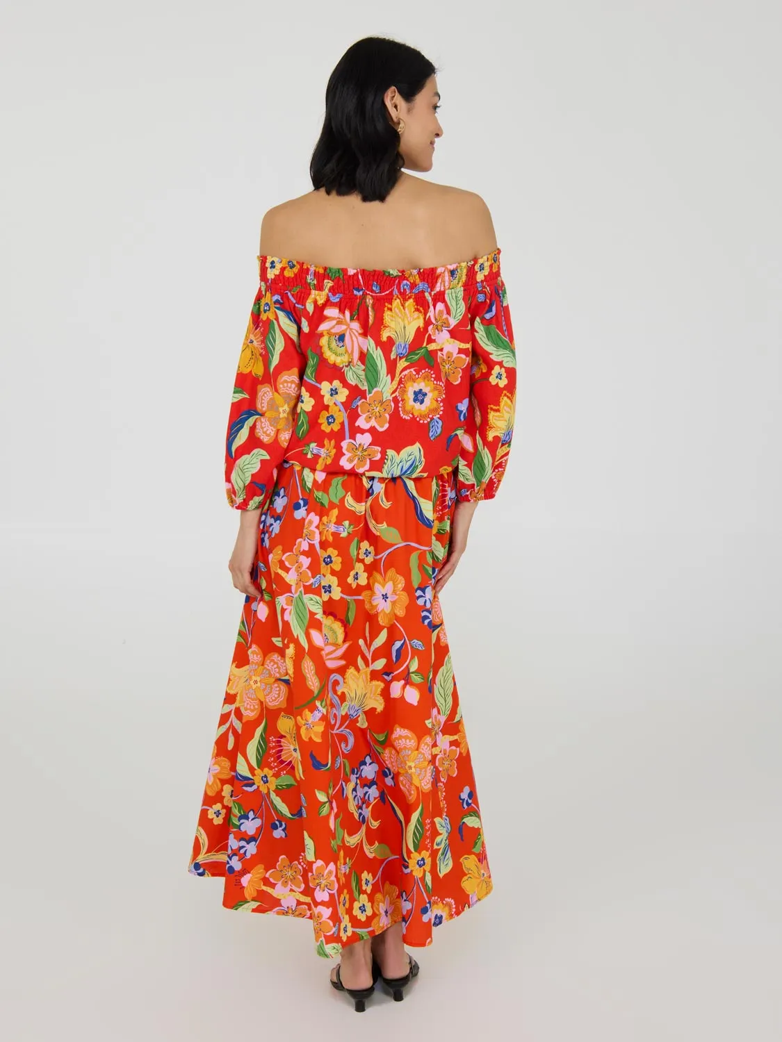 Floral Off-The-Shoulder Linen Bubble Hem Top sold by Suzy Shier product image thumbnail 5