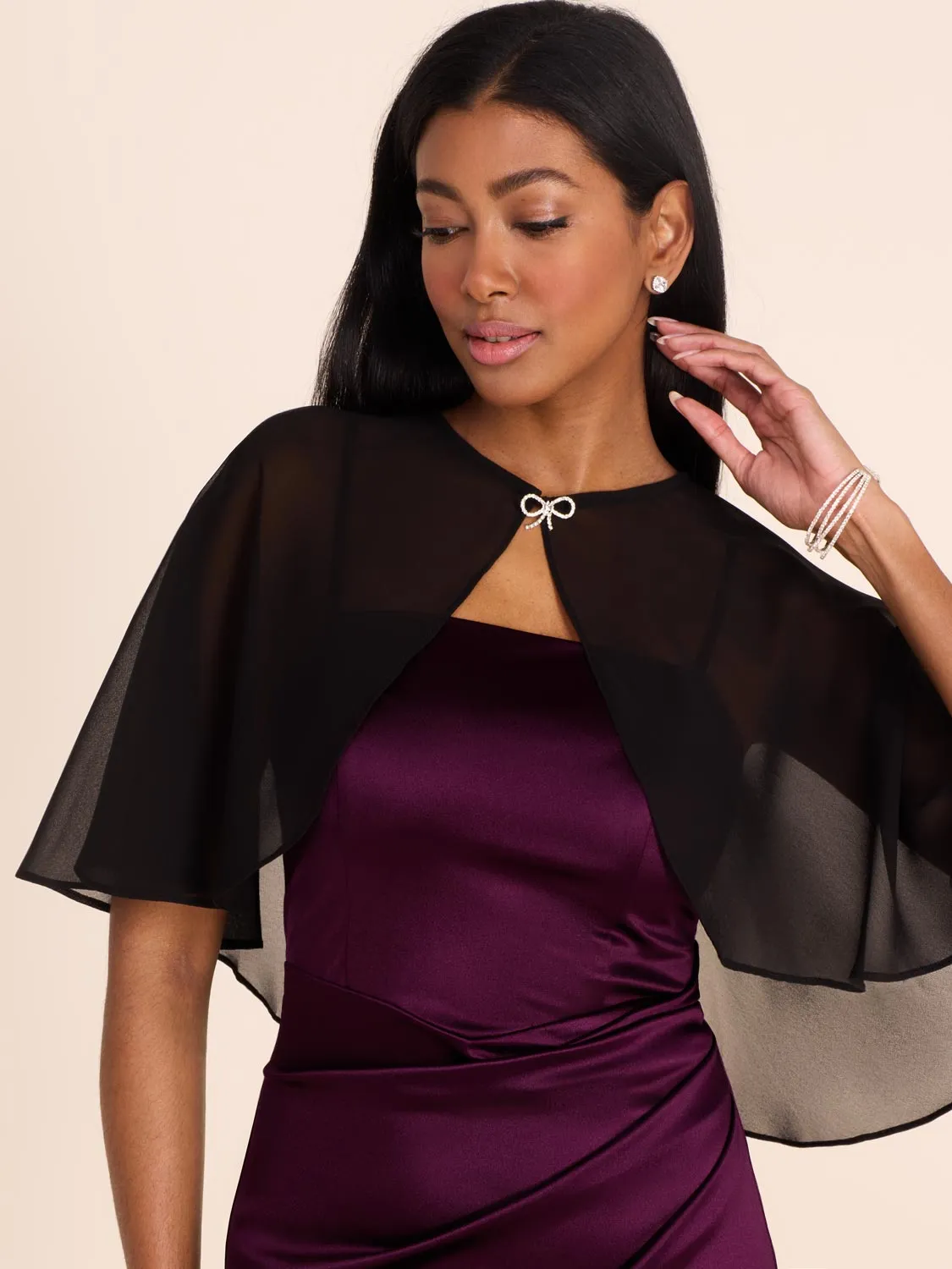 Chiffon Cape Bolero With Bow sold by Suzy Shier product image thumbnail 3