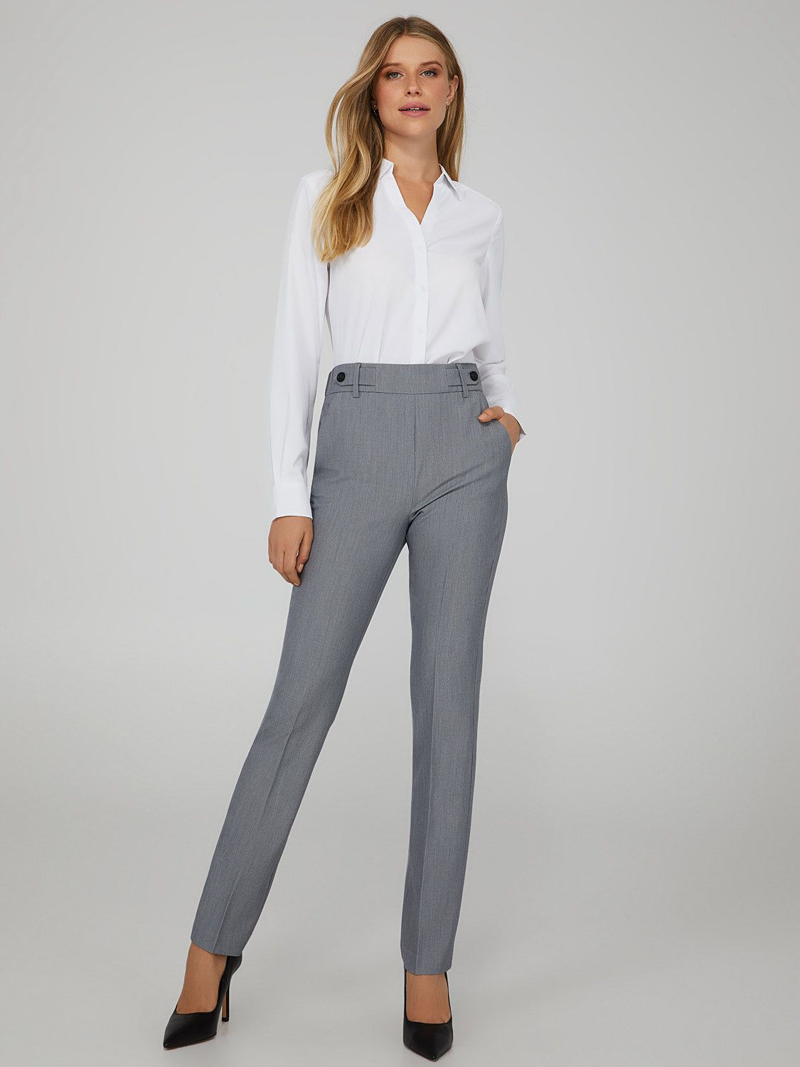 Straight Leg Pants With Tab Detail sold by Suzy Shier