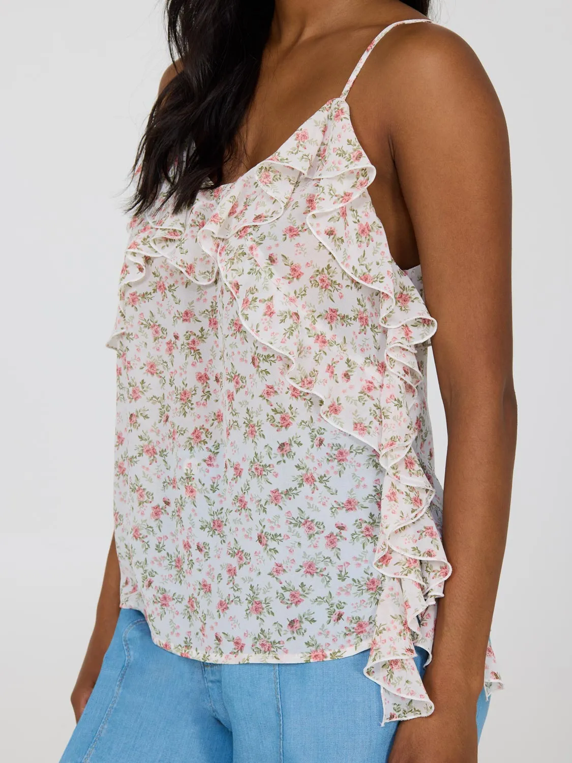 Floral Print Ruffle Chiffon Tank Top sold by Suzy Shier product image thumbnail 2