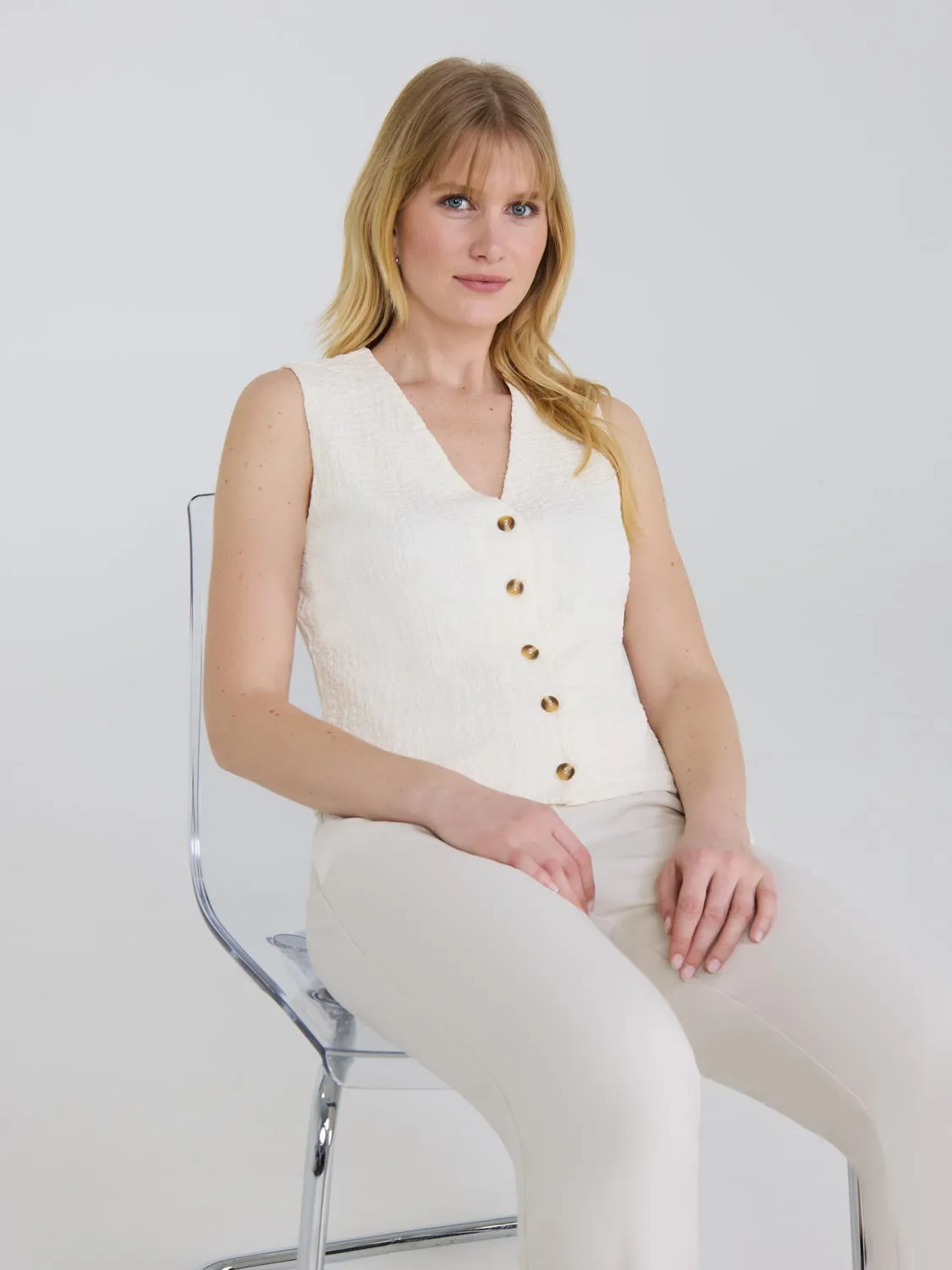 Textured Button-Up Vest sold by Suzy Shier