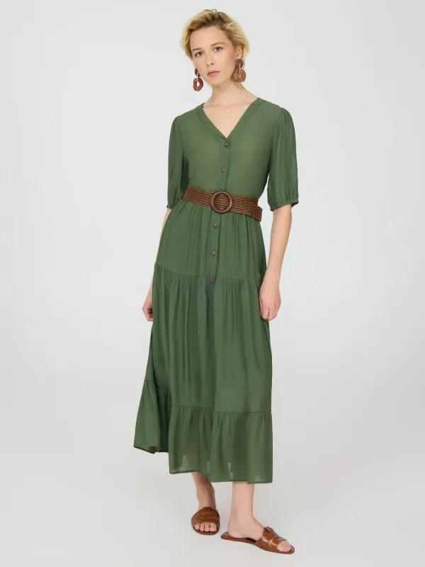 Short Balloon Sleeve Tiered Maxi Dress sold by Suzy Shier