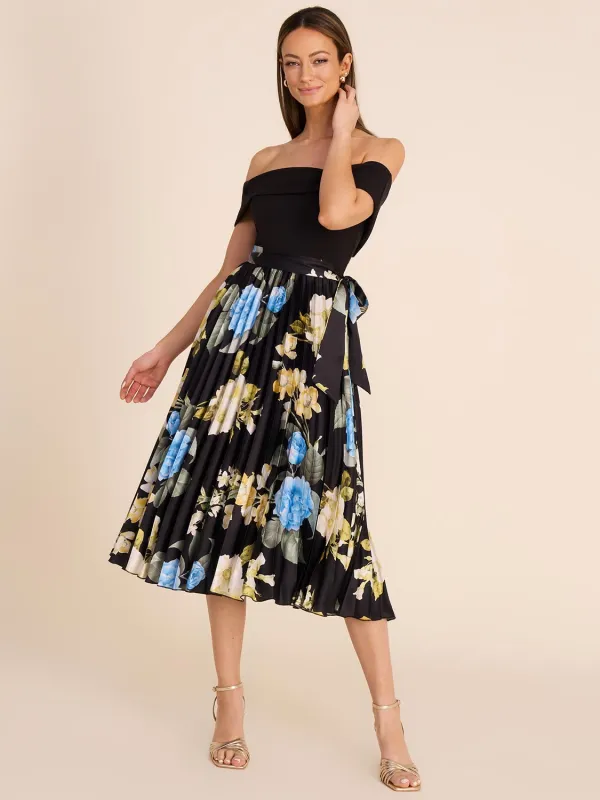 Off-The-Shoulder Midi Dress With Floral Skirt sold by Suzy Shier