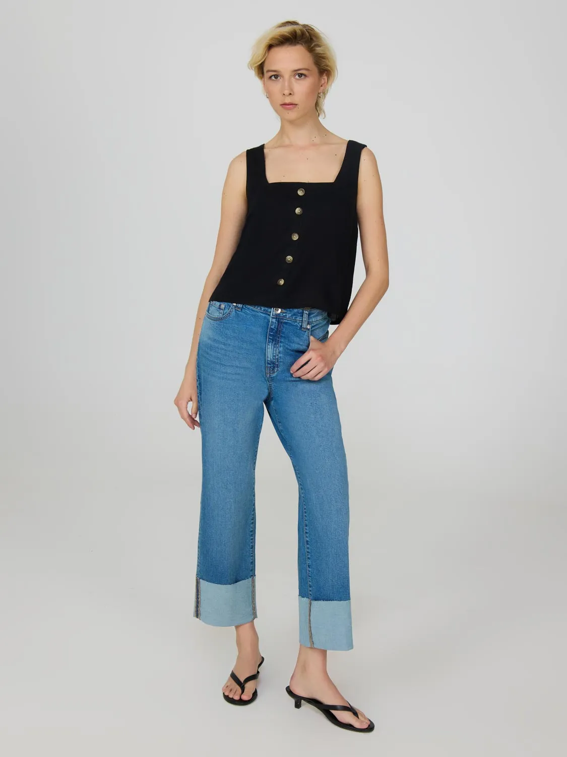 Cropped Straight Leg Cuffed Jeans sold by Suzy Shier