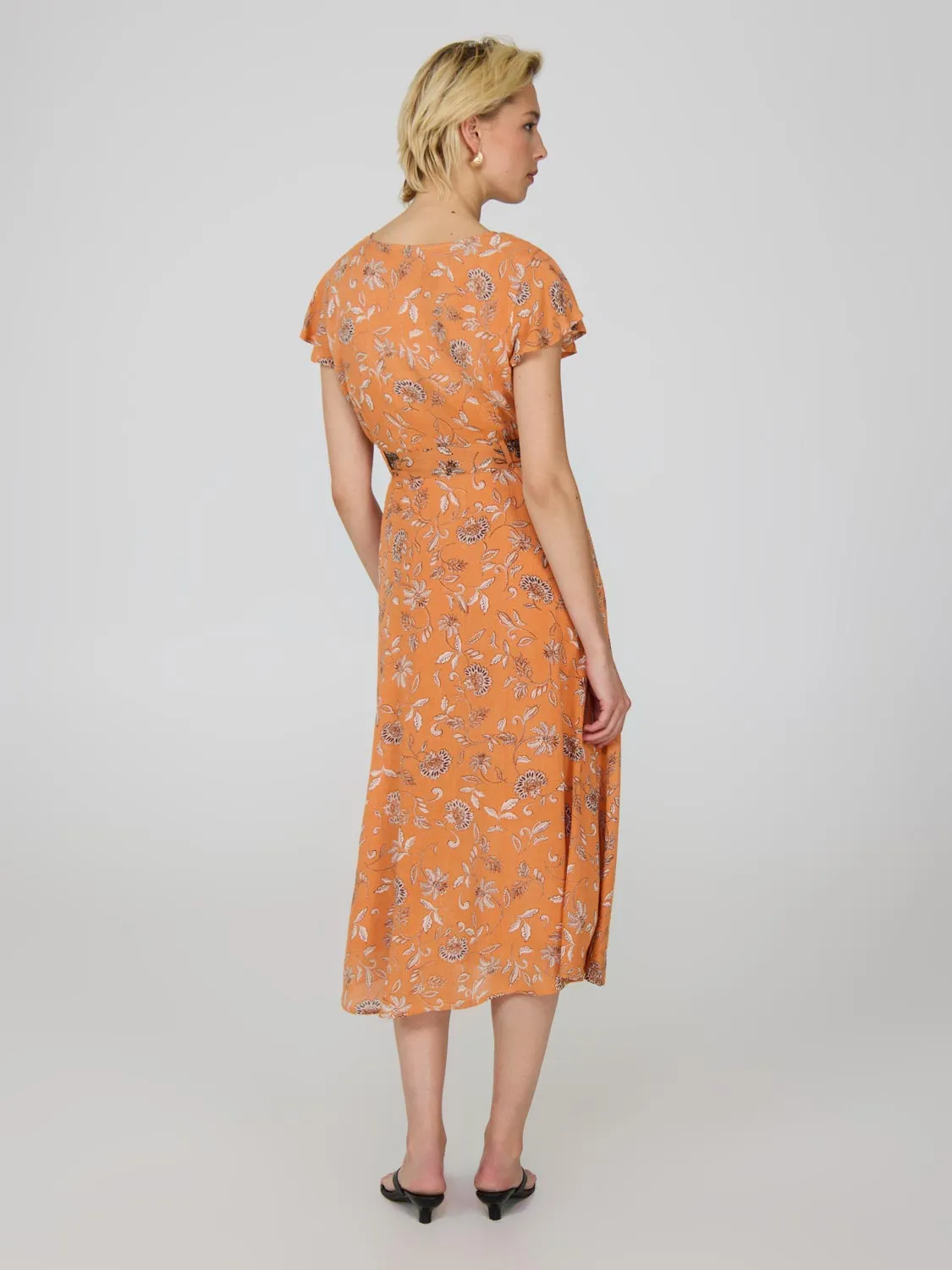 Printed Flutter Sleeve Button-Front Midi Dress sold by Suzy Shier product image thumbnail 3
