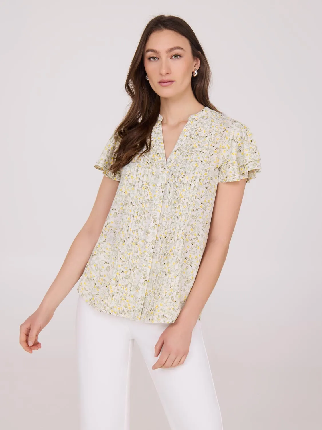 Floral Print Flutter Sleeve Chiffon Blouse sold by Suzy Shier