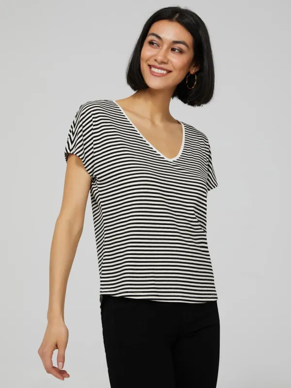 Striped V-Neck T-Shirt sold by Suzy Shier