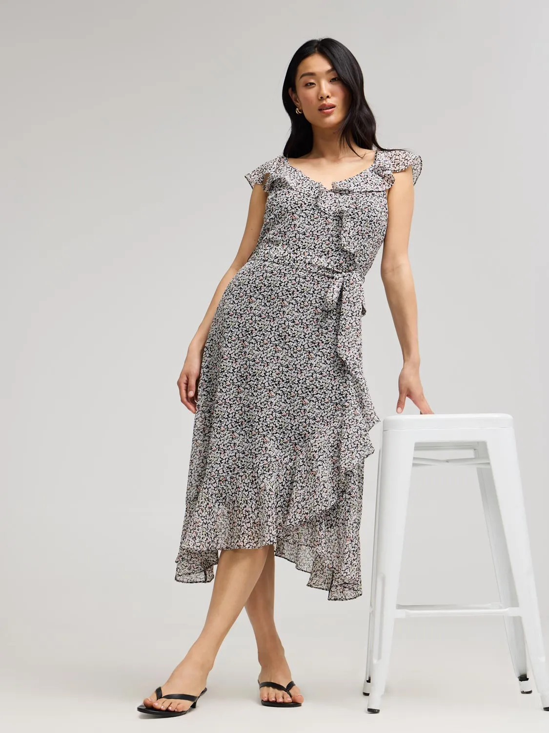 Ditsy Floral Ruffle Wrap Front Chiffon Dress sold by Suzy Shier product image thumbnail 2