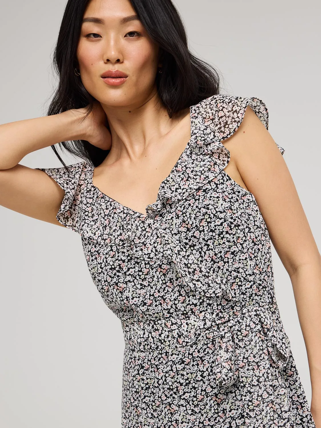 Ditsy Floral Ruffle Wrap Front Chiffon Dress sold by Suzy Shier product image thumbnail 3
