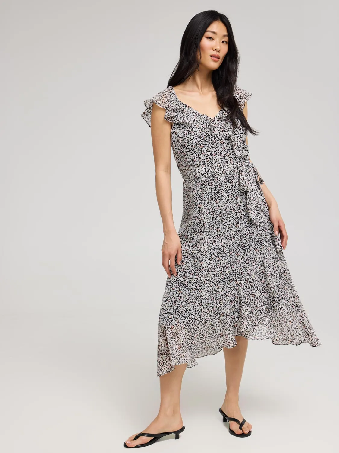 Ditsy Floral Ruffle Wrap Front Chiffon Dress sold by Suzy Shier