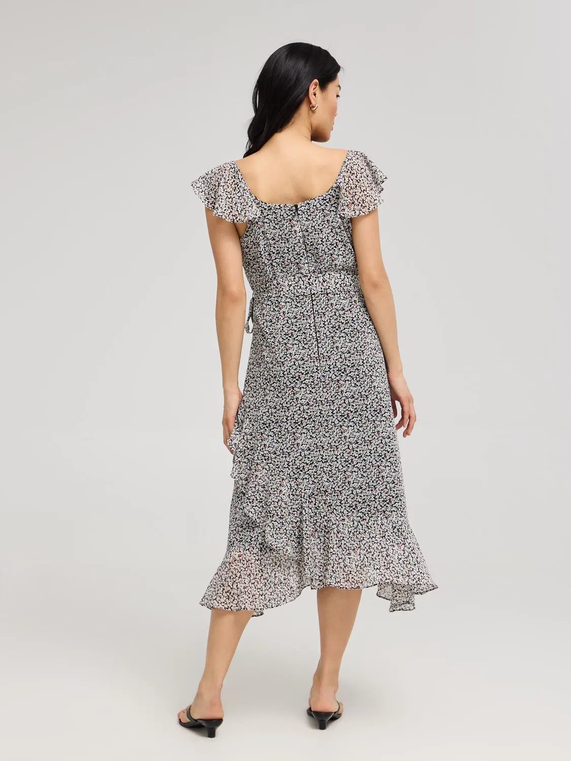 Ditsy Floral Ruffle Wrap Front Chiffon Dress sold by Suzy Shier product image thumbnail 4