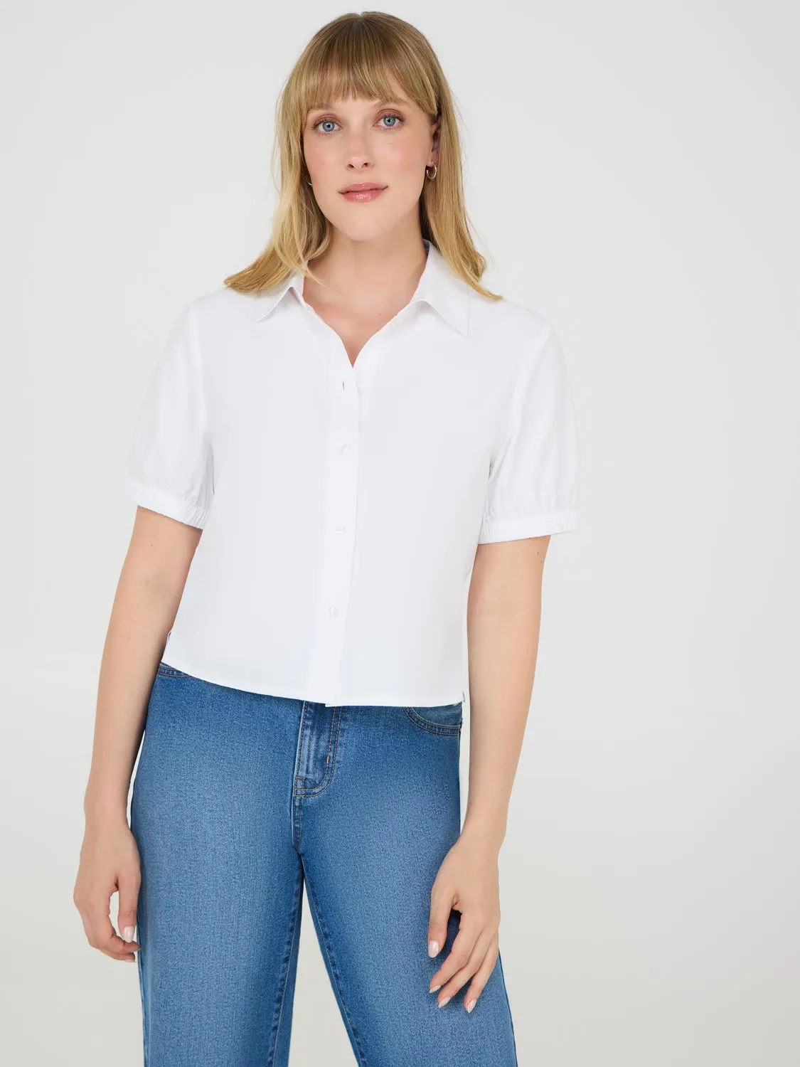 Puff Sleeve Button-Up Cotton Blouse sold by Suzy Shier