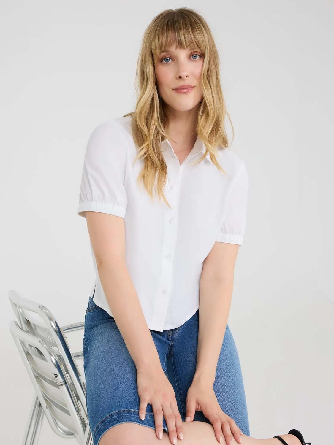 Puff Sleeve Button-Up Cotton Blouse sold by Suzy Shier product image thumbnail 3