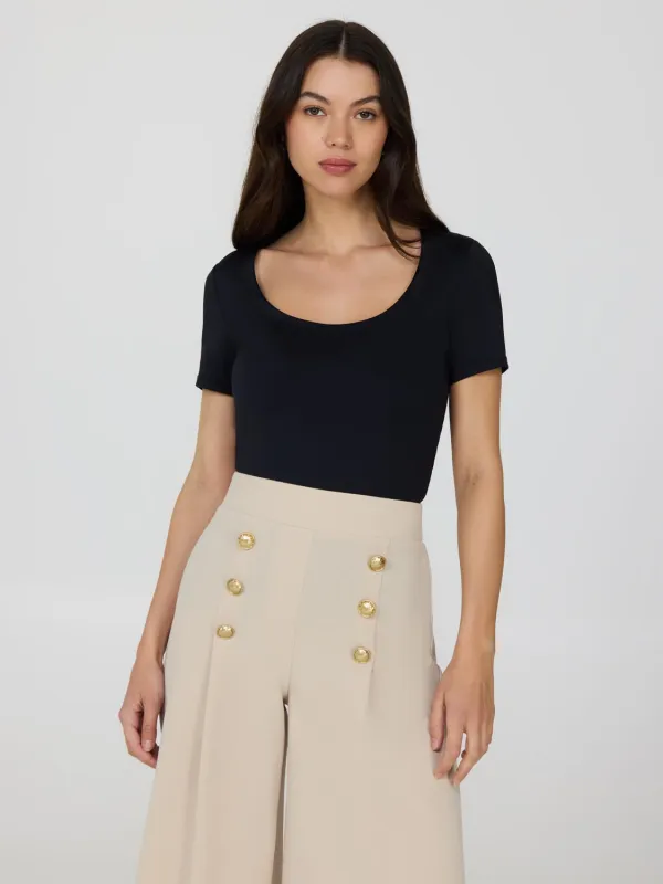 Double Layer Scoop Neck T-Shirt sold by Suzy Shier