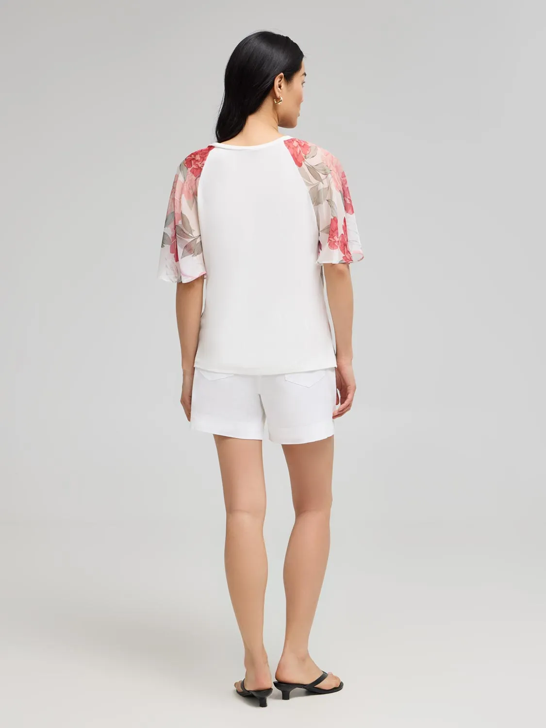 Floral Satin Top With Chiffon Flutter Sleeves sold by Suzy Shier product image thumbnail 4