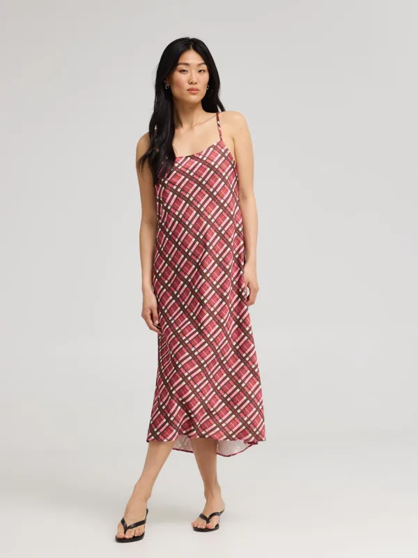 Plaid Midi Satin Slip Dress sold by Suzy Shier