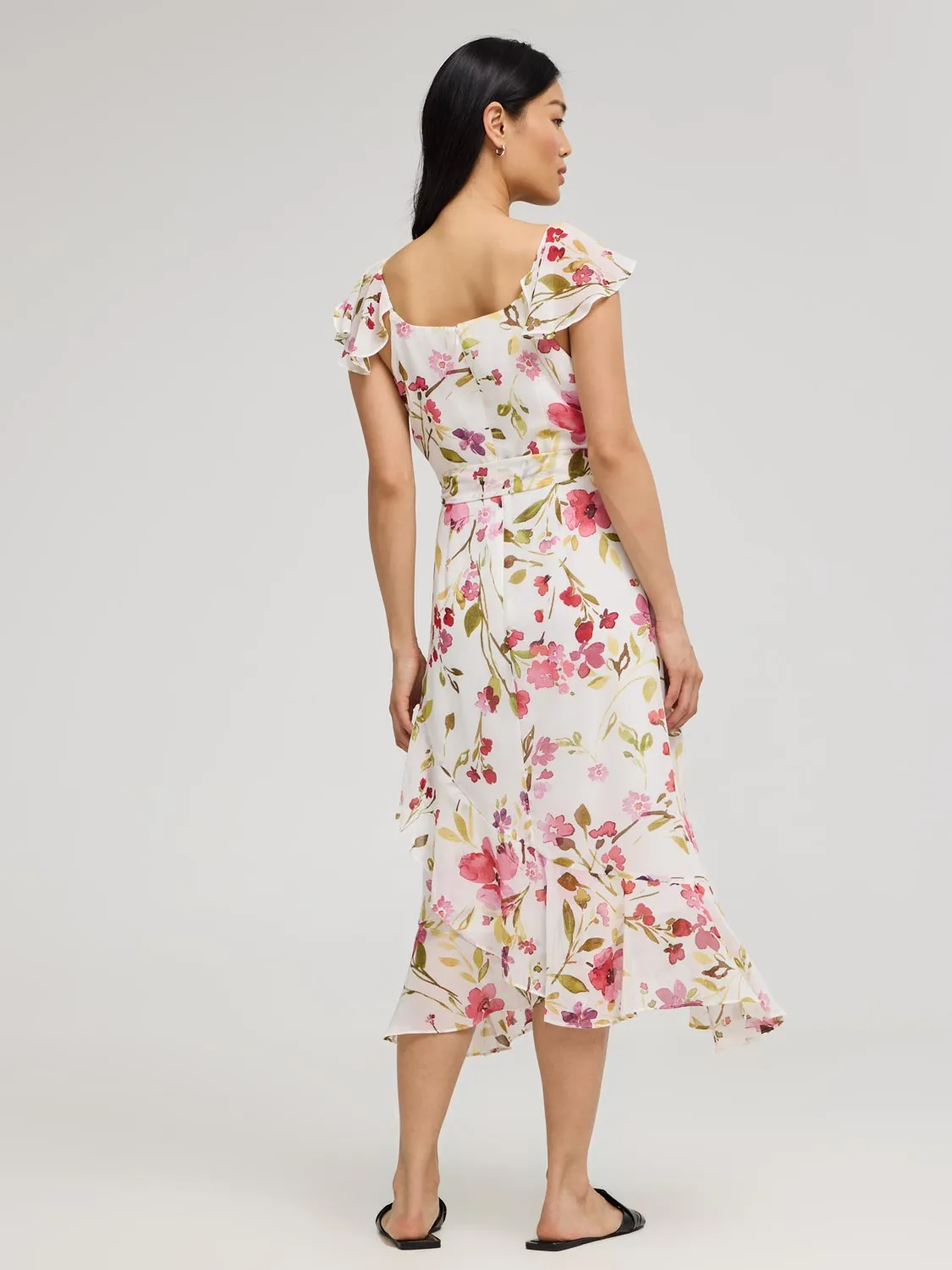Floral Ruffle Wrap Front Chiffon Dress sold by Suzy Shier product image thumbnail 4
