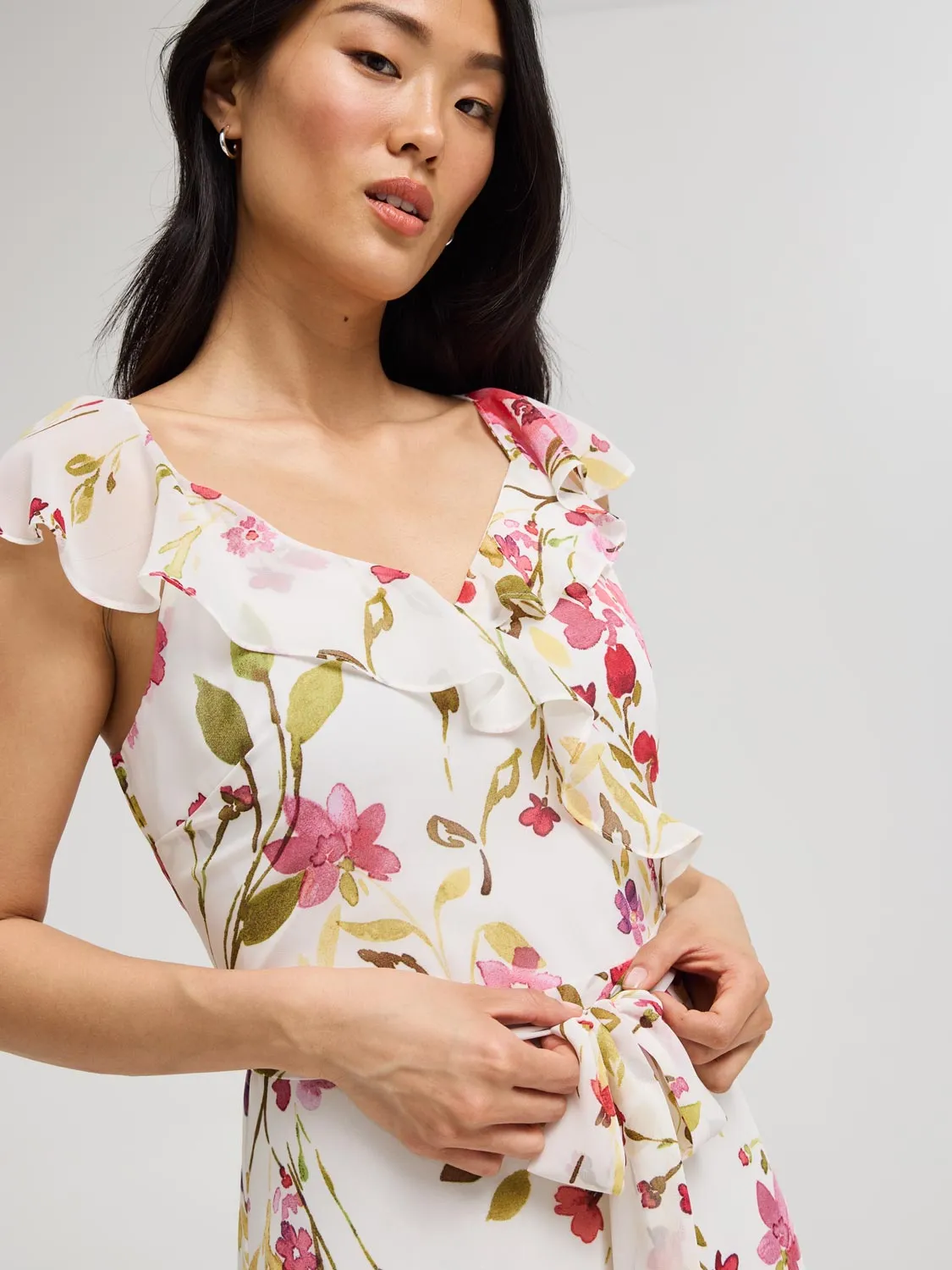 Floral Ruffle Wrap Front Chiffon Dress sold by Suzy Shier product image thumbnail 2